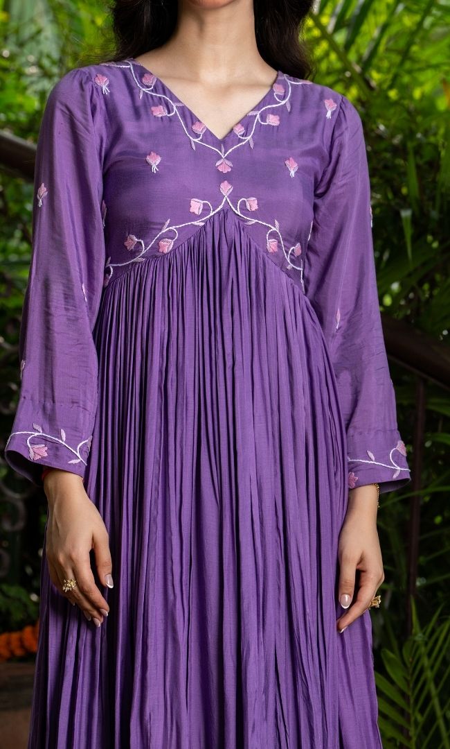 Velour Purple Anarkali Set