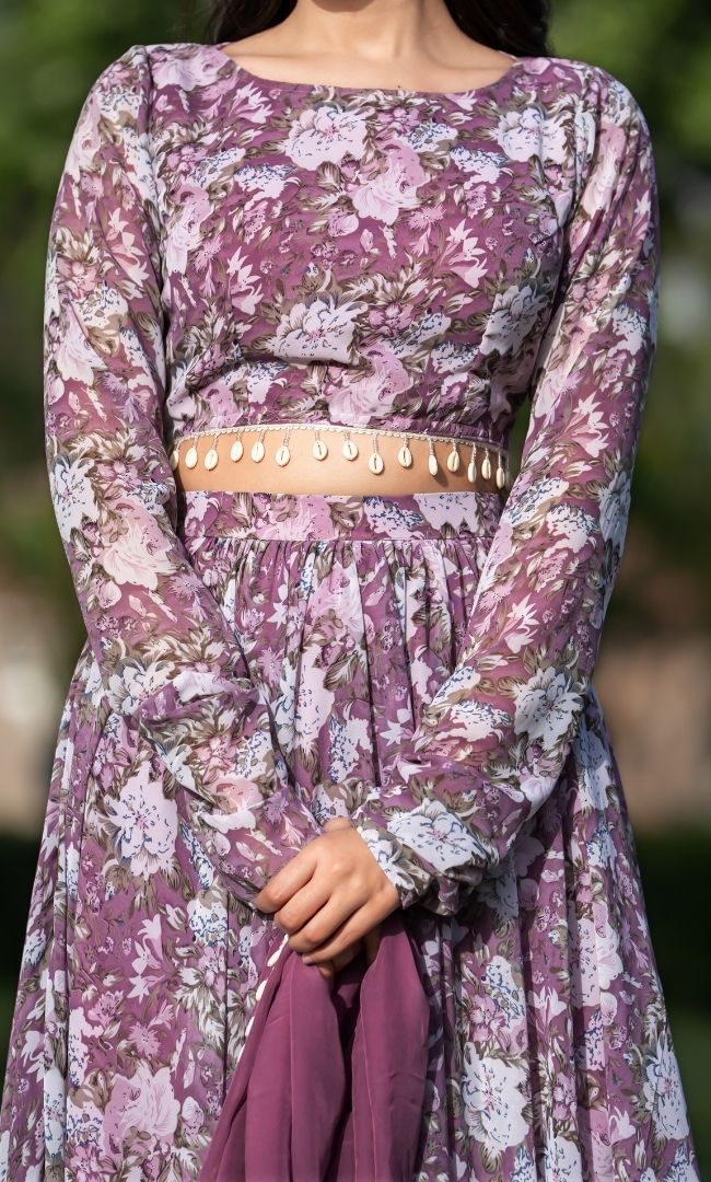 Mauve Floral Lehenga Set