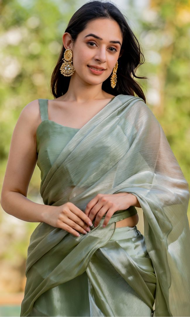 Pistachio Shimmer Ruffle Saree