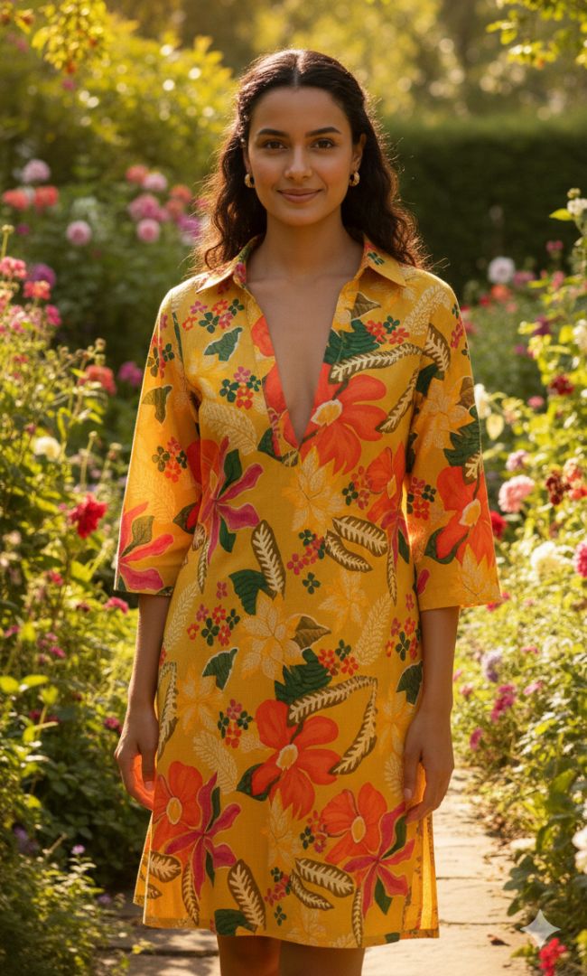 Sunbloom Printed Cotton Shirt Dress