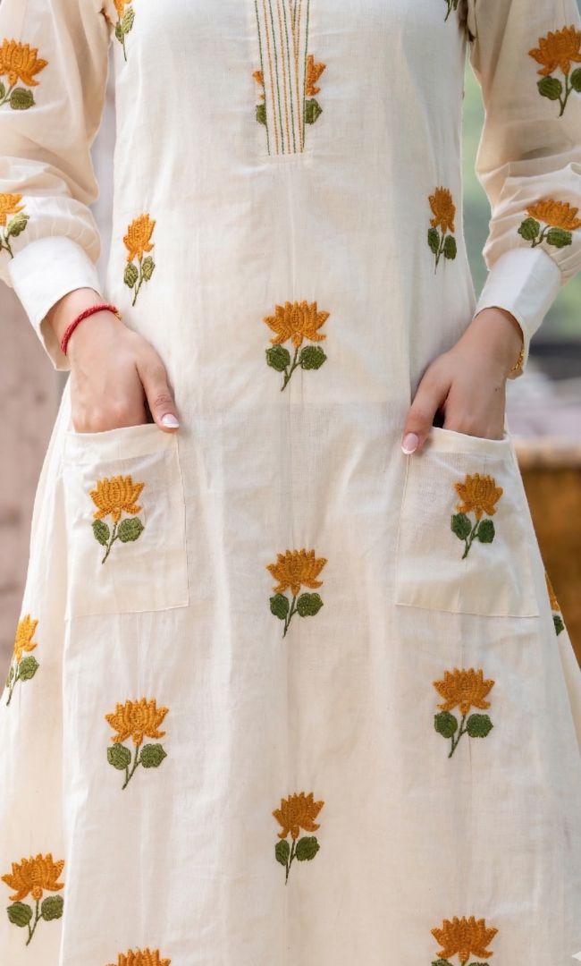 Seoul Mustard Lotus Kurta Co ord Set