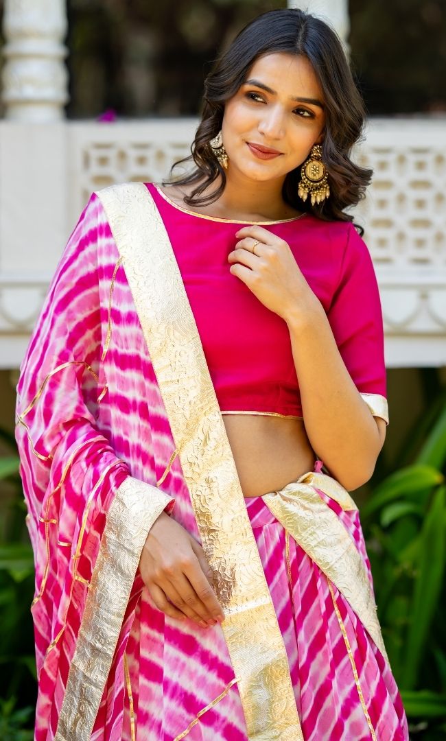 Marwar Pink Leheriya Lehenga Set