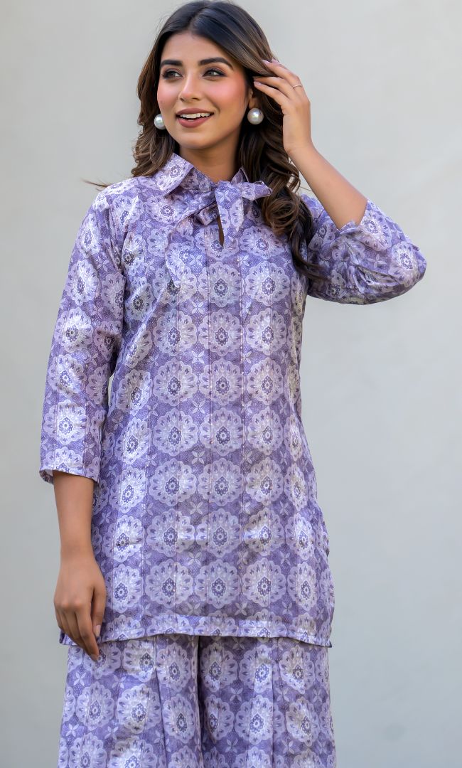 Purple Muslin Printed Co-ord Set