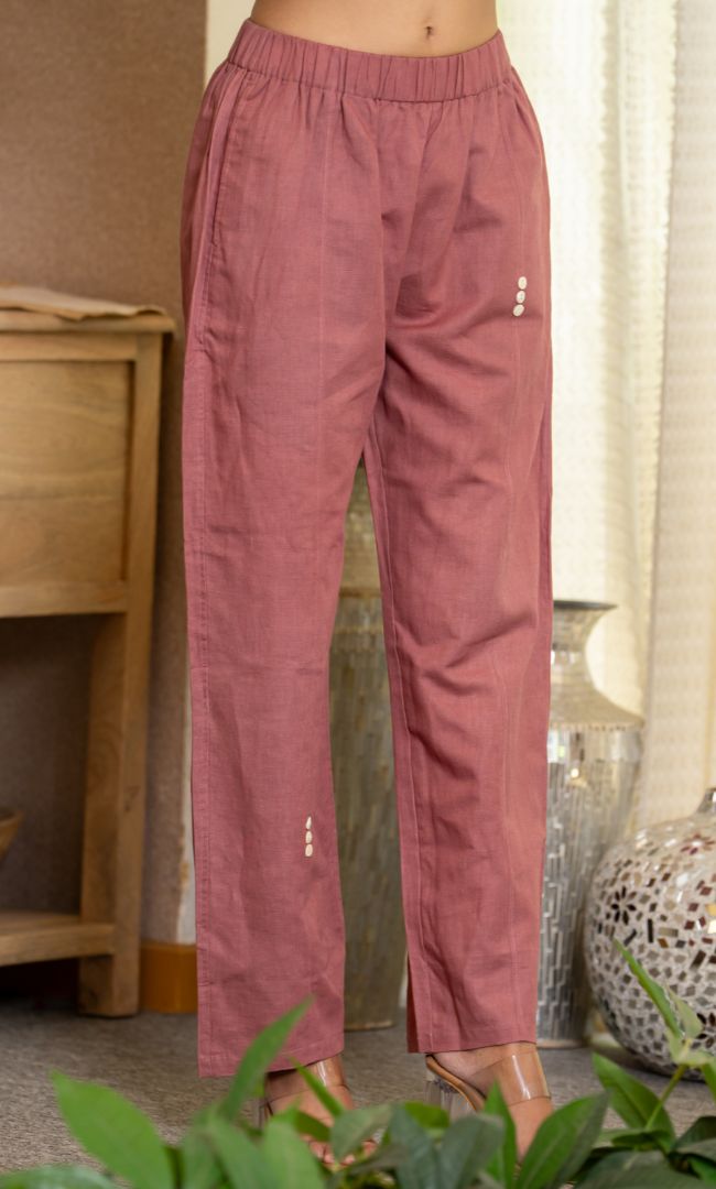 Rosewood Hued Linen Pants