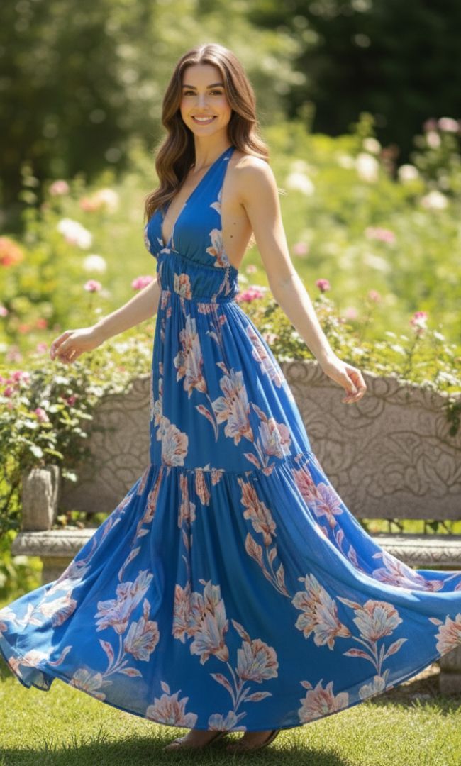 Blue Jay Satin Maxi Dress