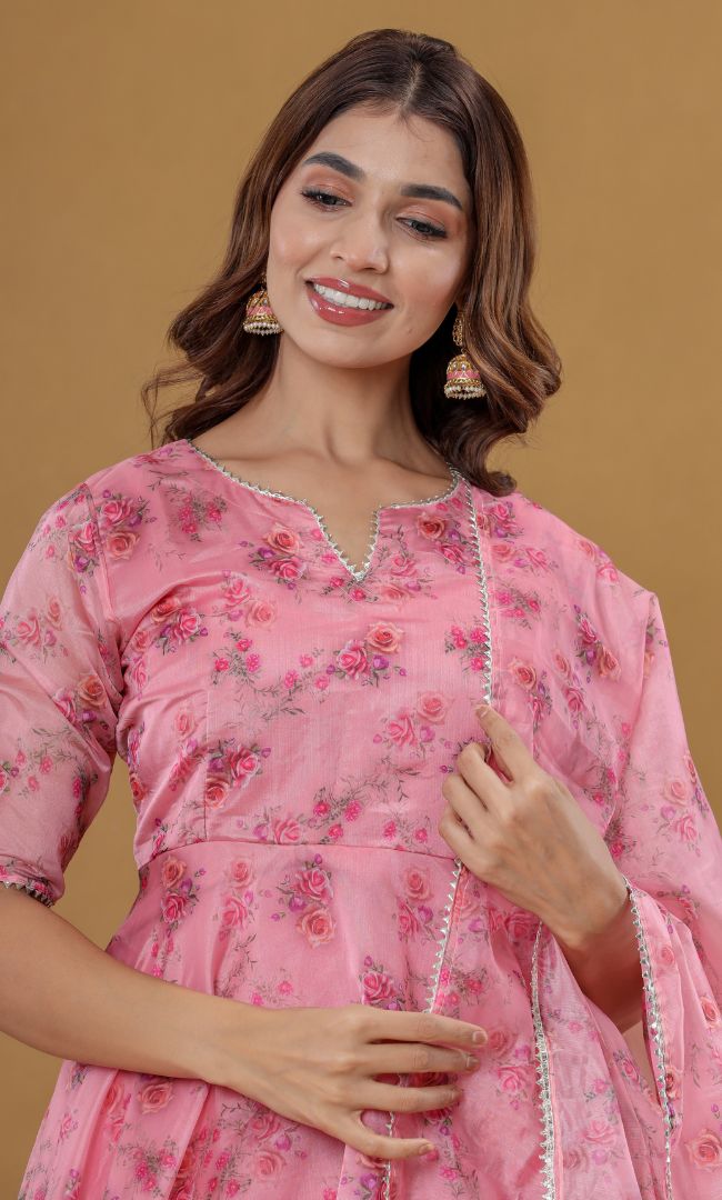 Rose Peach Floral Anarkali Set