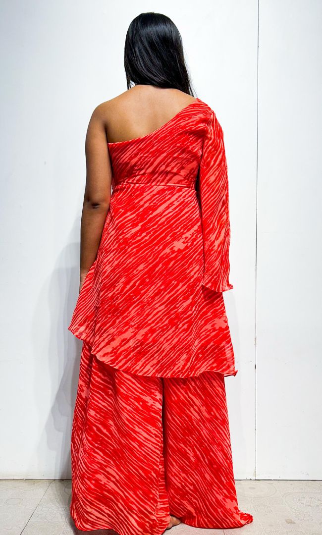One Shoulder Red Leheriya Set