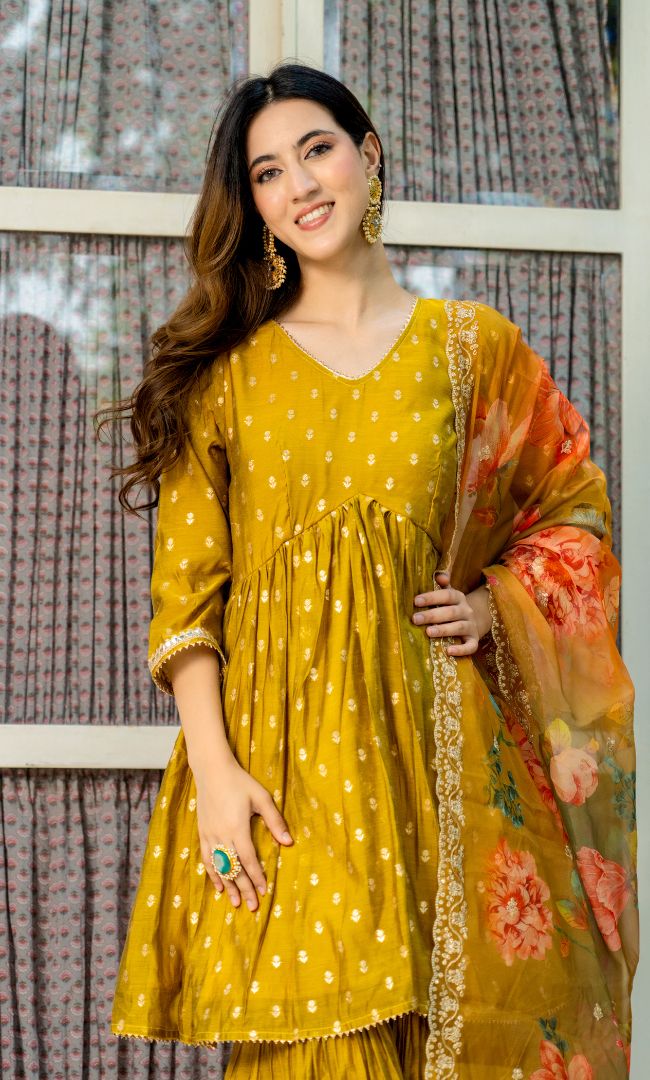 Goldenrod Chanderi Sharara Set