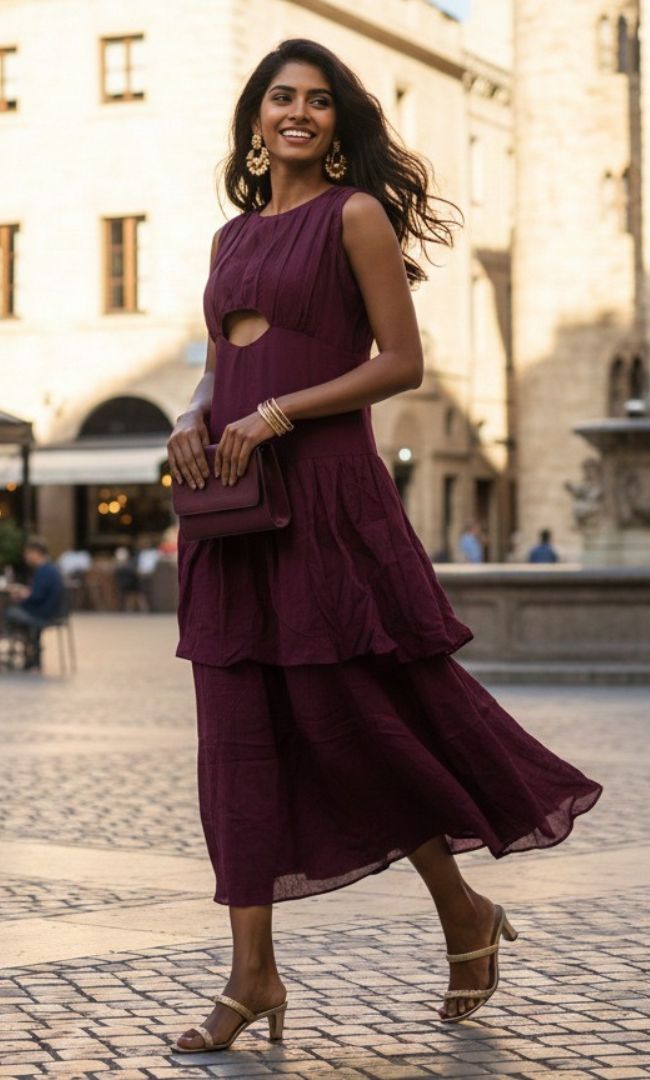 Burgundy Pleated Grace Dress