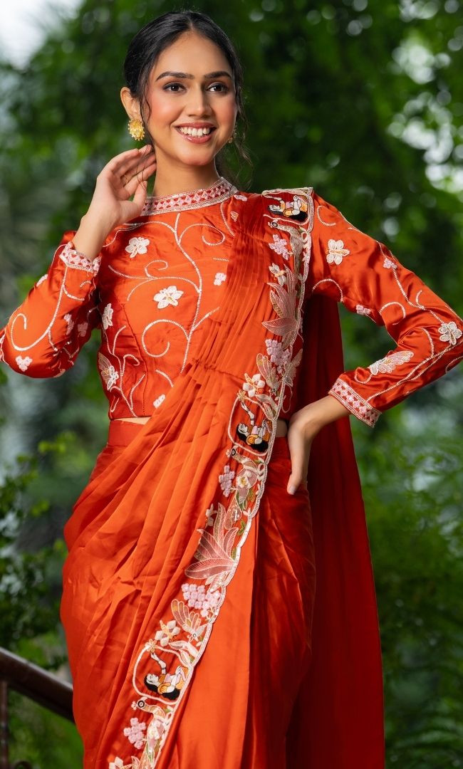 Meghavi Orange Saree