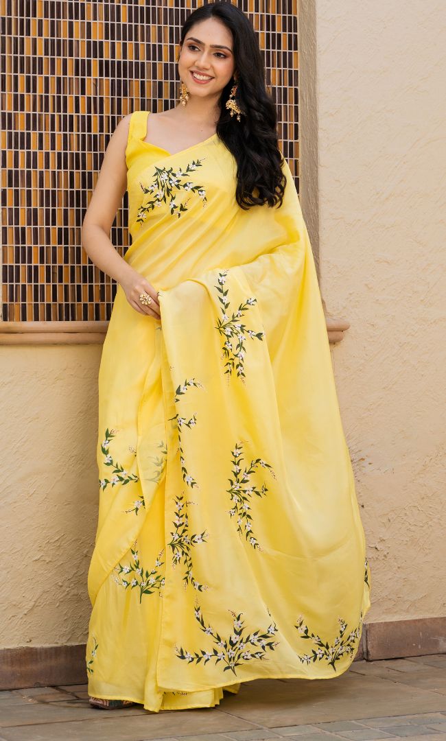 Yellow Handpainted Saree