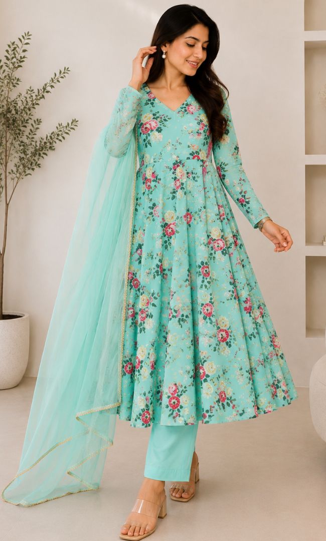 Mint Blossom Anarkali Set