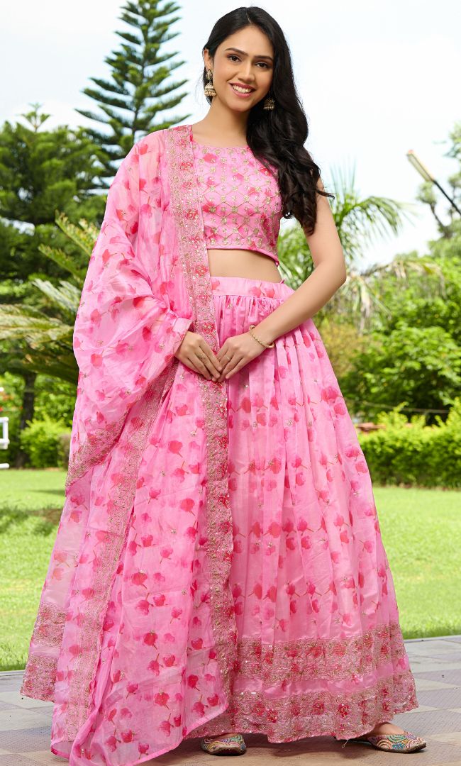 Taffy Pink Organza Lehenga Set