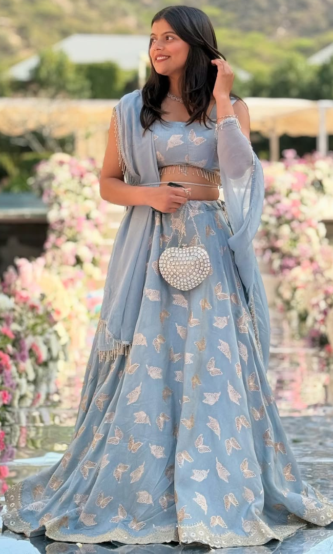 Flint grey butterfly Lehenga Set