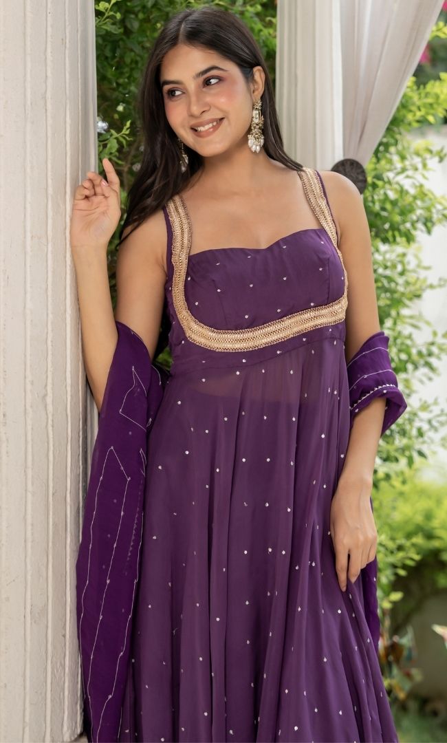 Aarika Purple Organza Anarkali Set