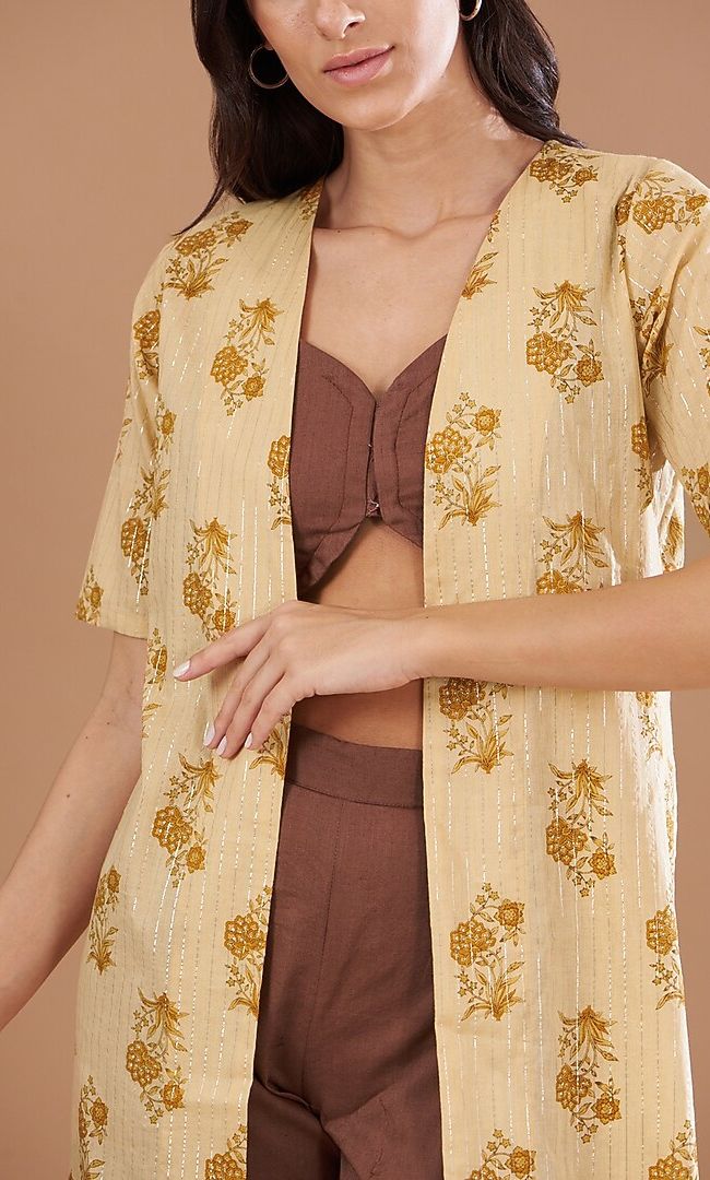 Golden Bloom Moti Jacket Set