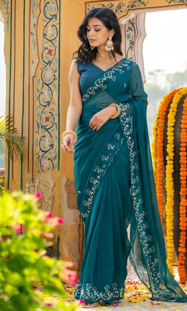 Pansy Blue Organza Saree