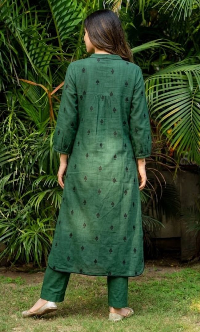 Green Pikes Spades Cotton Kurta Set
