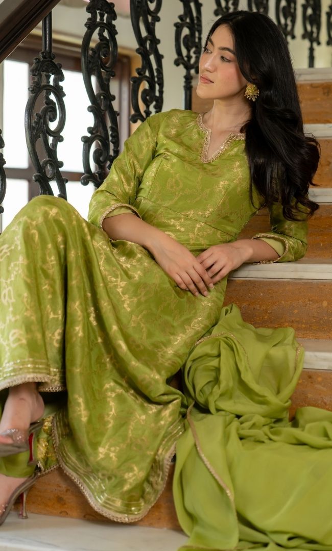Meher Pista Brocade Anarkali Set