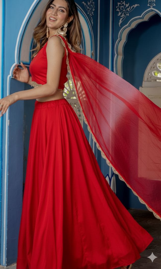 Crimson Frost Lehenga Set