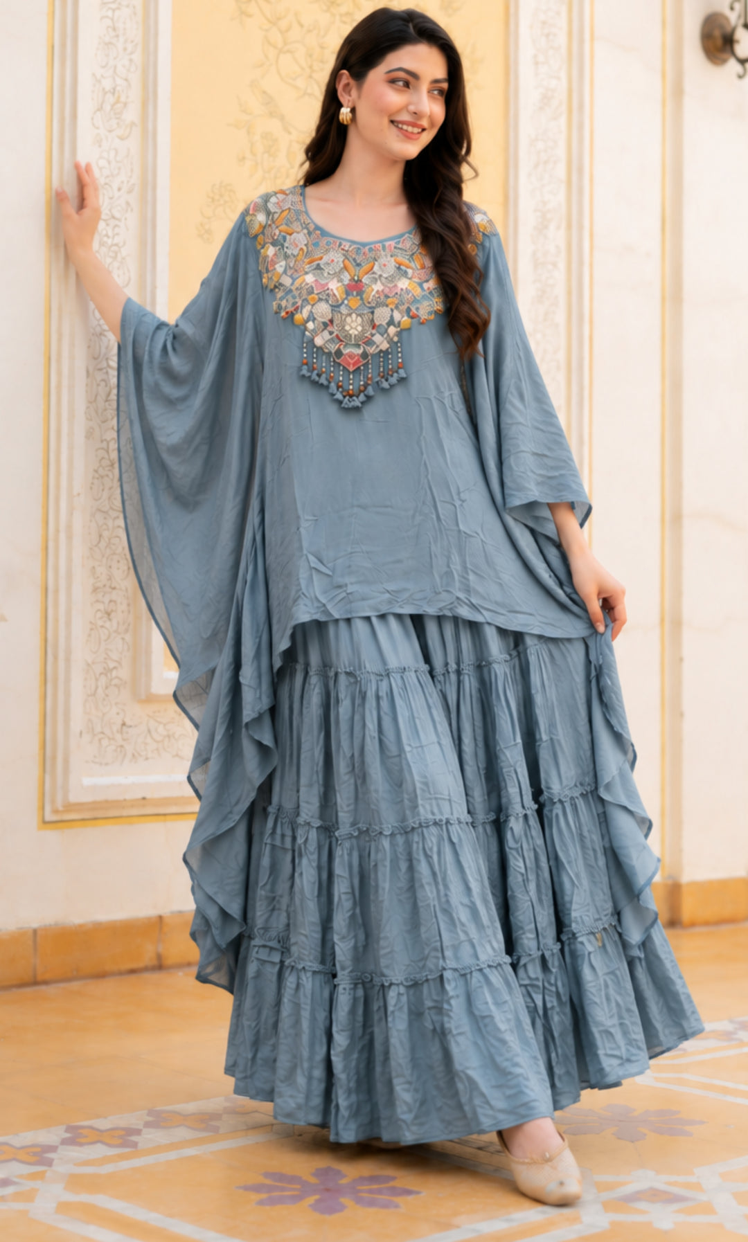 Silver Sky Chinnon Sharara Set