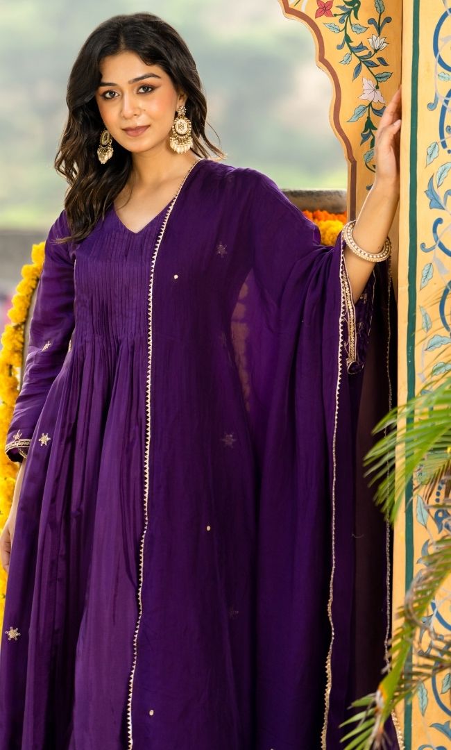 Deep Purple Embroidered Suit Set