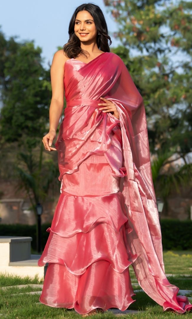 Carissma Pink Ruffle Saree