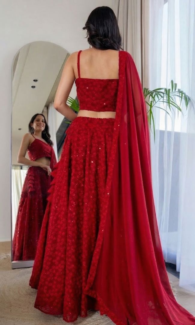 Twilight Red Chikankari Lehenga