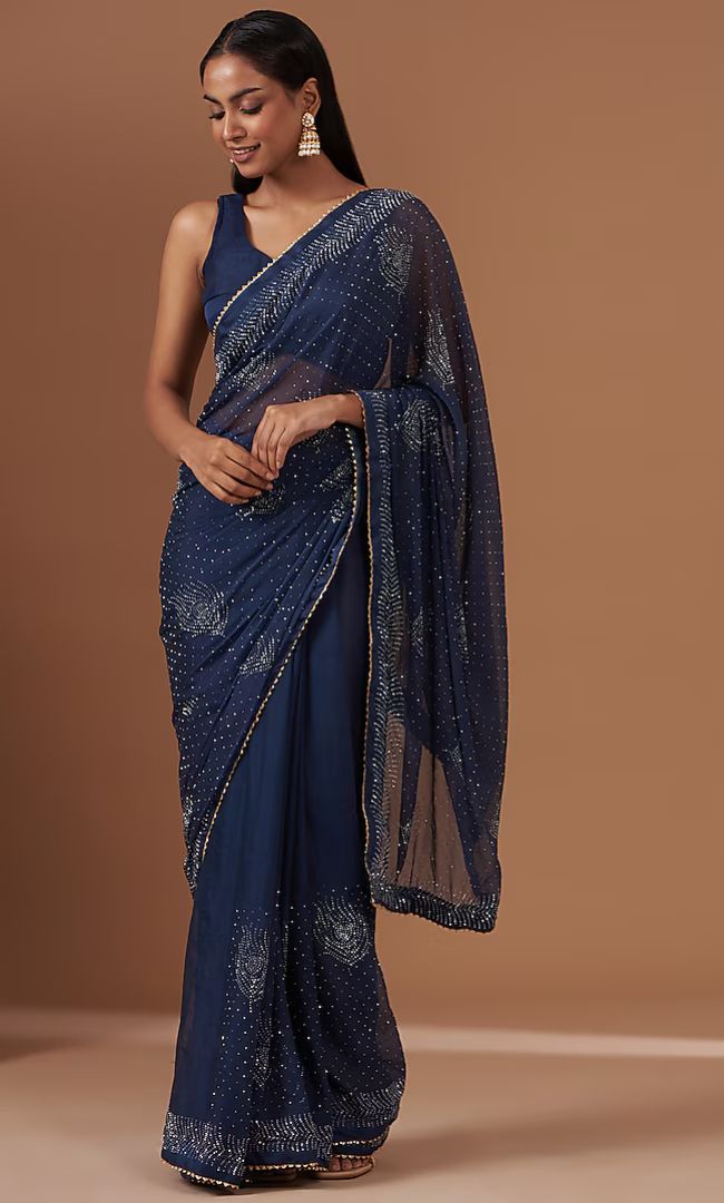Navy Blue Embellished Saree