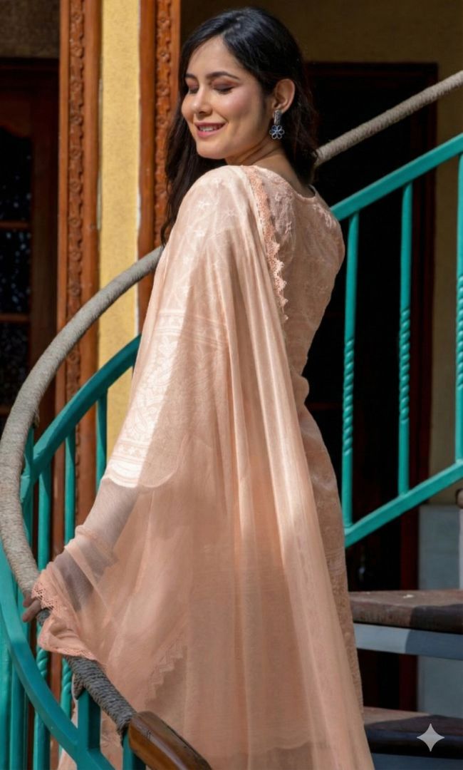 Zareen Peach Chikankari Kurta Set