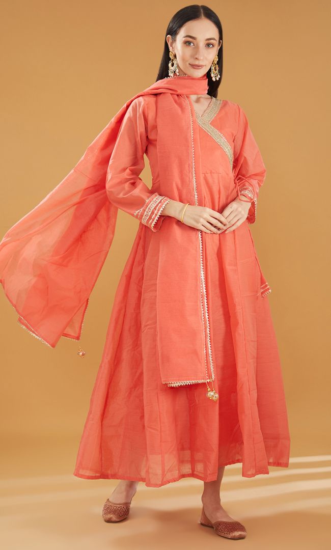 CORAL CHANDERI ANGRAKHA SET