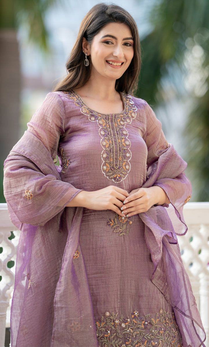Aveline Purple Embrodiered Suit Set