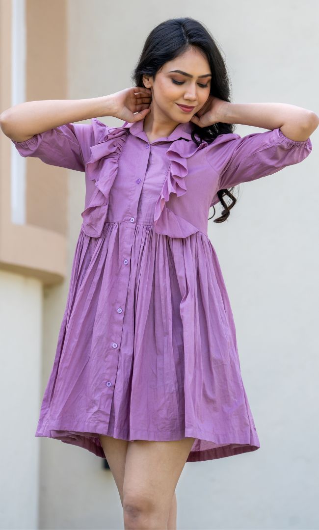 Puce Cotton Mini Dress