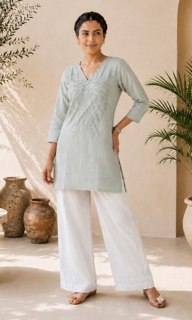 Avira Mint Green Embroidered Kurti
