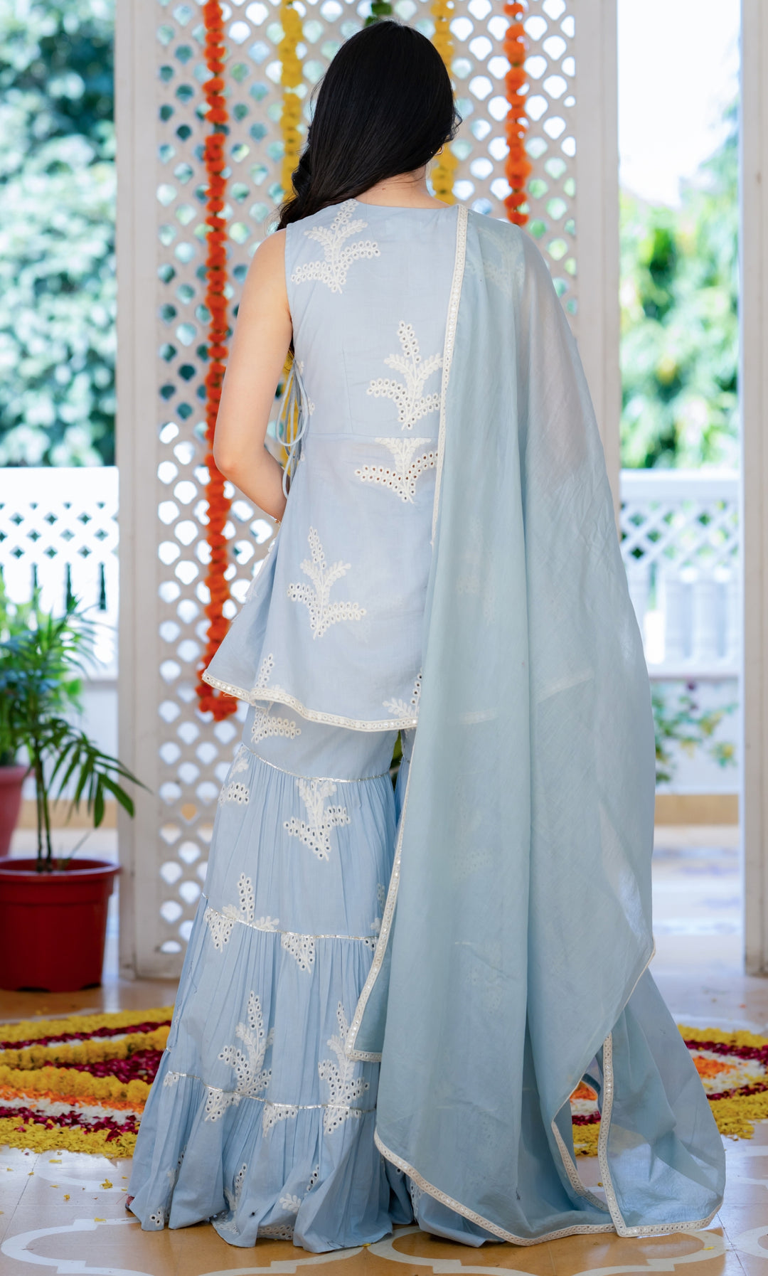 Morning Glow Blue Sharara Set