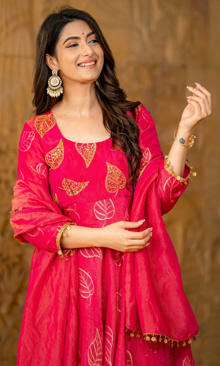 Hayat Rani Pink Brocade Anarkali Set