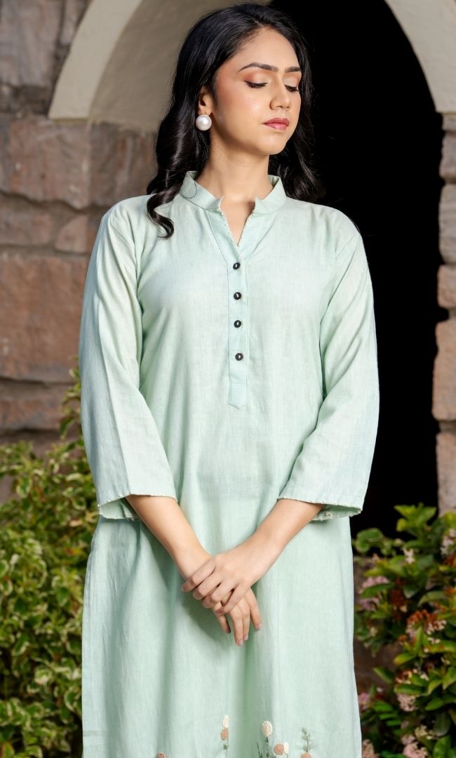 Pista Green Embroidered Kurti