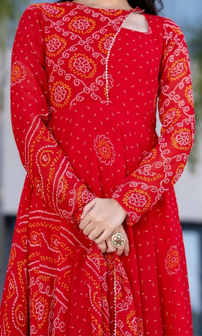 Sindoori Chunari Anarkali Set