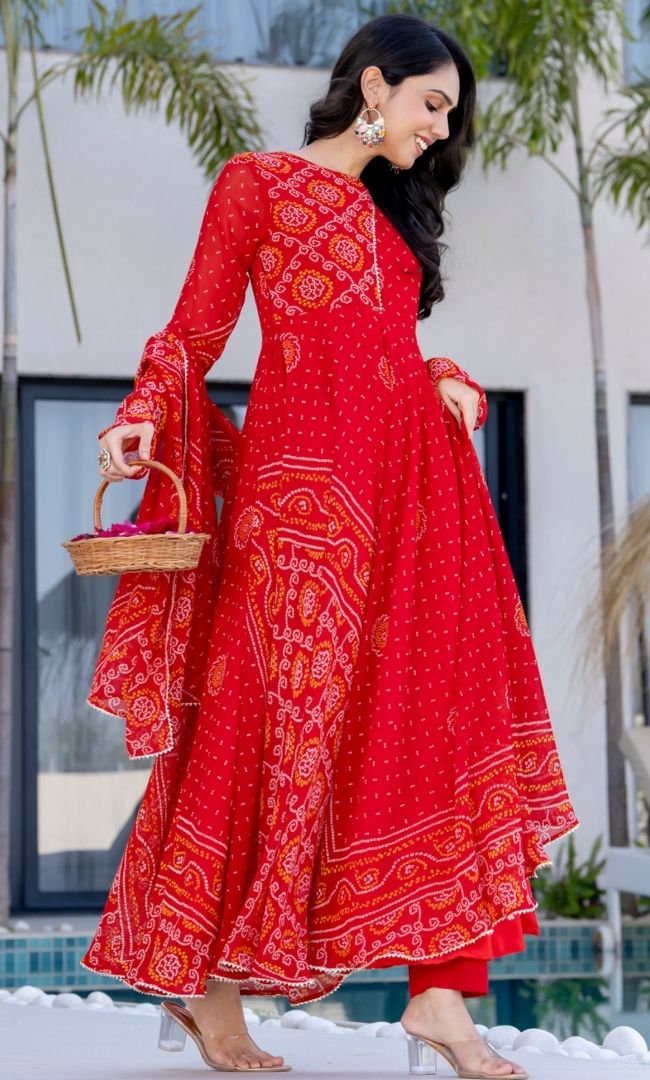 Sindoori Chunari Anarkali Set