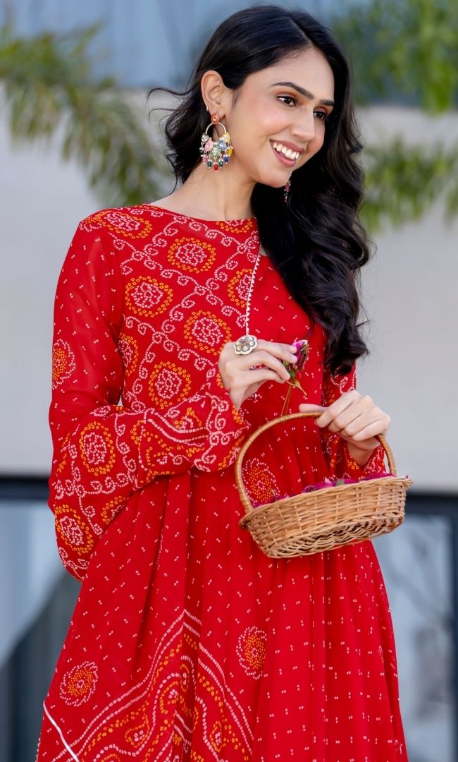 Sindoori Chunari Anarkali Set