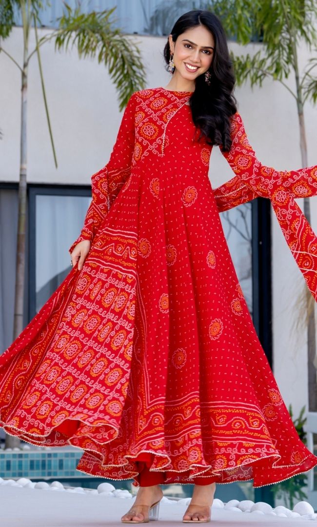 Sindoori Chunari Anarkali Set