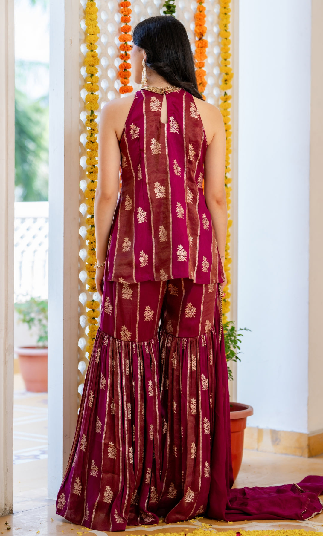 Alira Wine Brocade Sharara Set