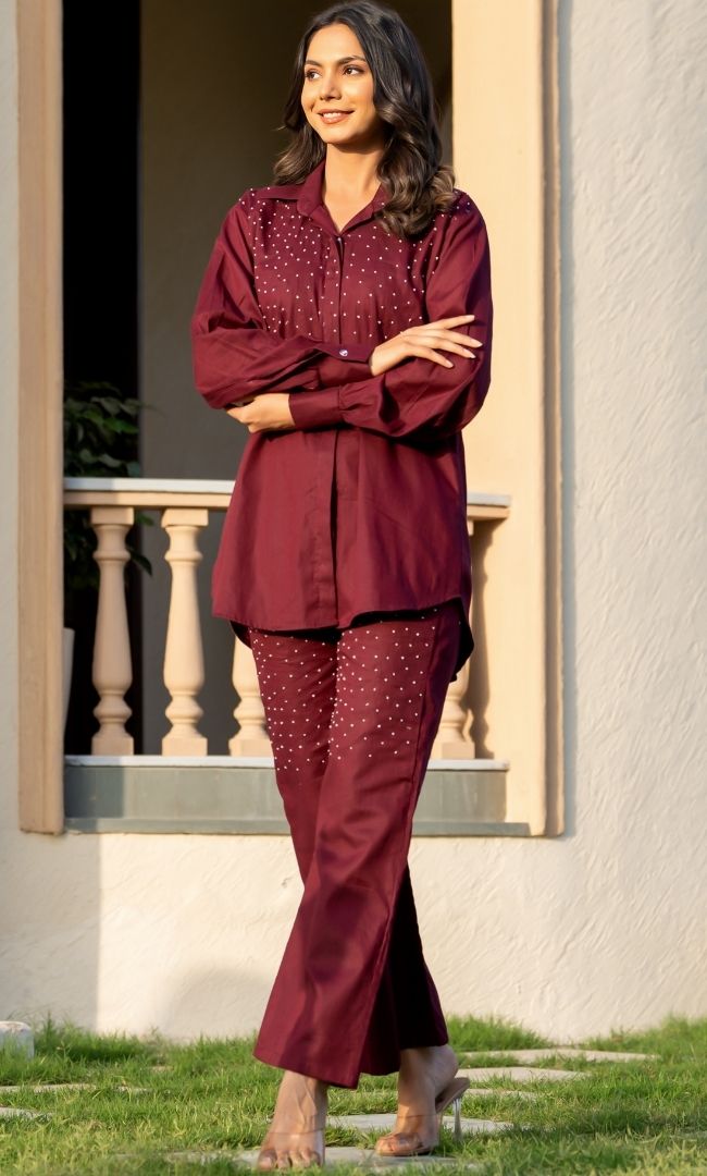 Maroon Pearl Co-ord Set