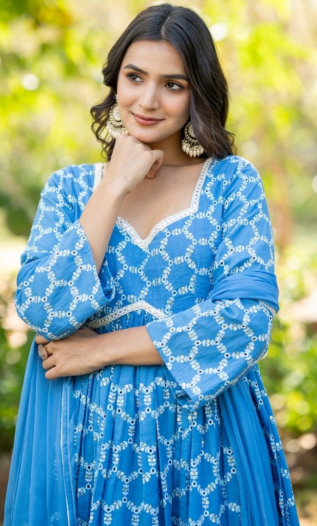 Blue Chikankari Sharara Set