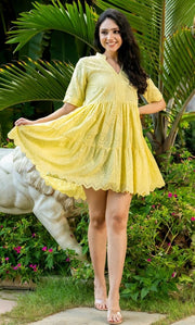 Shiny Yellow Schiffli Dress