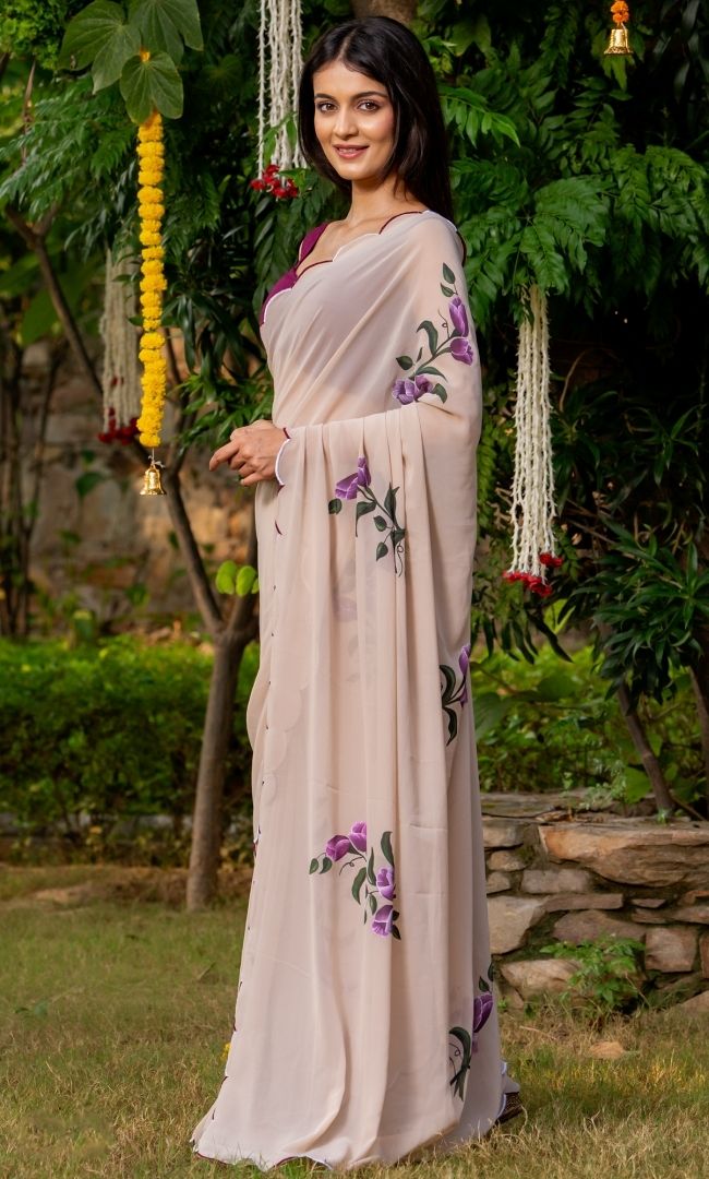 Pearled Ivory Hand Painted Saree