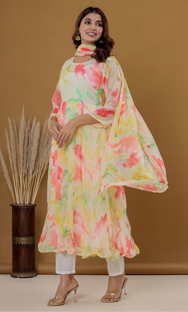 Pink Marble Anarkali Set