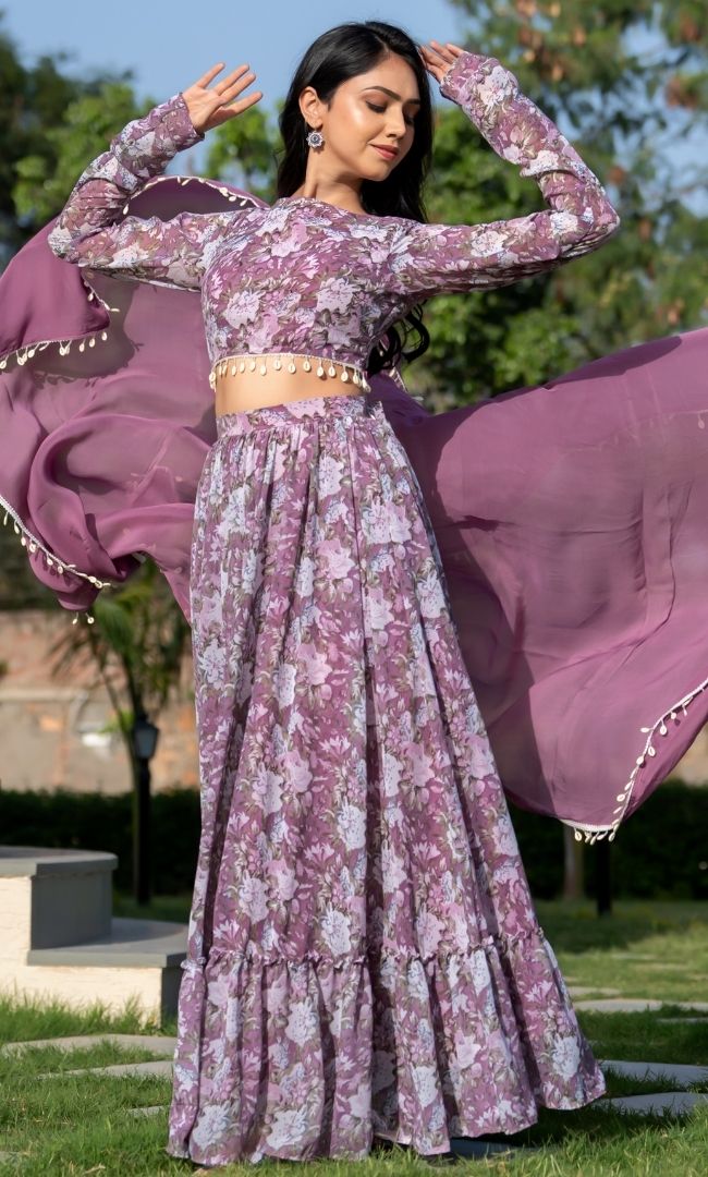 Mauve Floral Lehenga Set