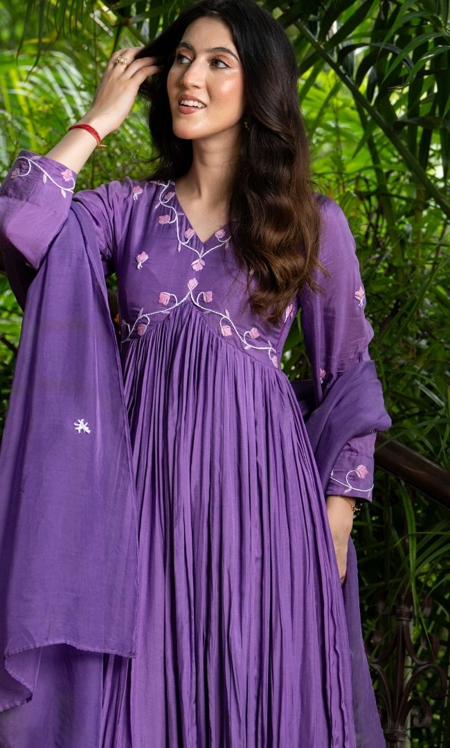 Velour Purple Anarkali Set