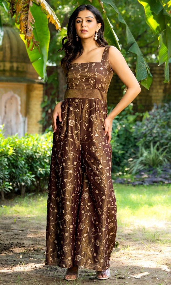 Mocha Embroidered Tissue Jumpsuit